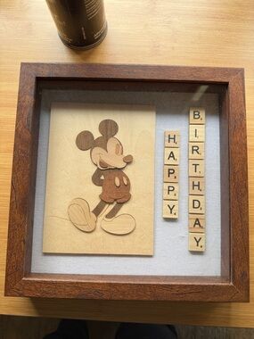 Wooden Shadow Box Wall Art - Brown Mickey Birthday Design